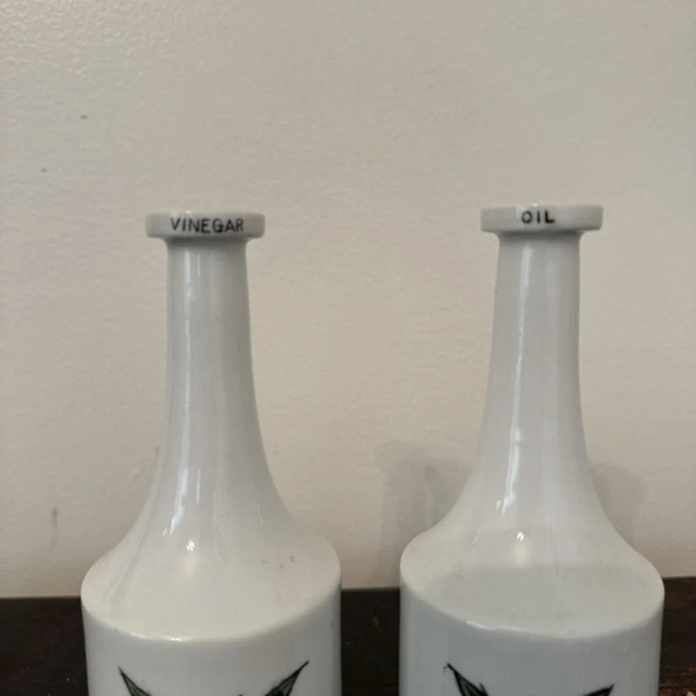 Long Neck Ceramic Oil and Vinegar Bottles‎ Made In Japan Fruit Art